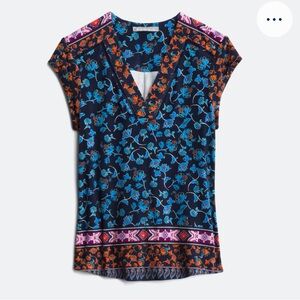 Daniel Rainn Navy and Orange Floral Knit Top